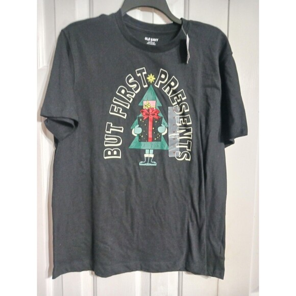 NWT Men's Old Navy But First Presents Christmas Tee Size M  M2  Women's? - Picture 2 of 2